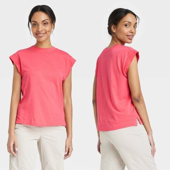 A‎ New Day Womens Short Sleeve Extended Shoulder T-Shirt Muscle Tee Coral Medium - Picture 1 of 5